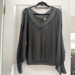 Free People Gray Waffle Top